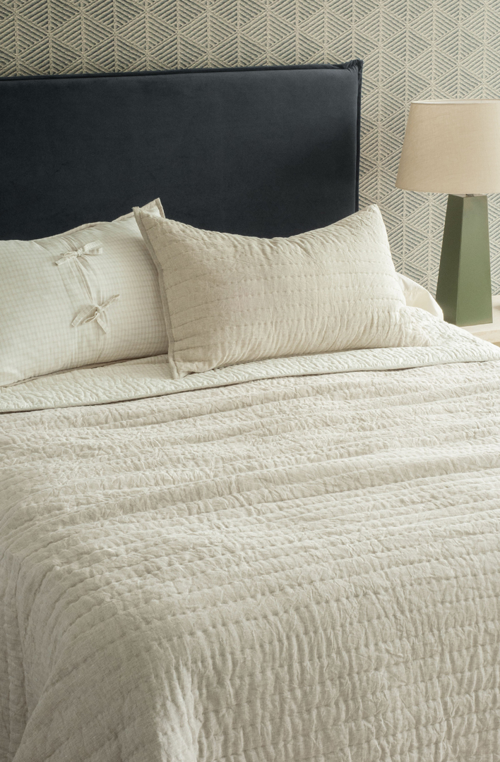 Bianca Lorenne Misaka Oatmeal Bedspread | Luxury Linen Bedspread NZ image 1